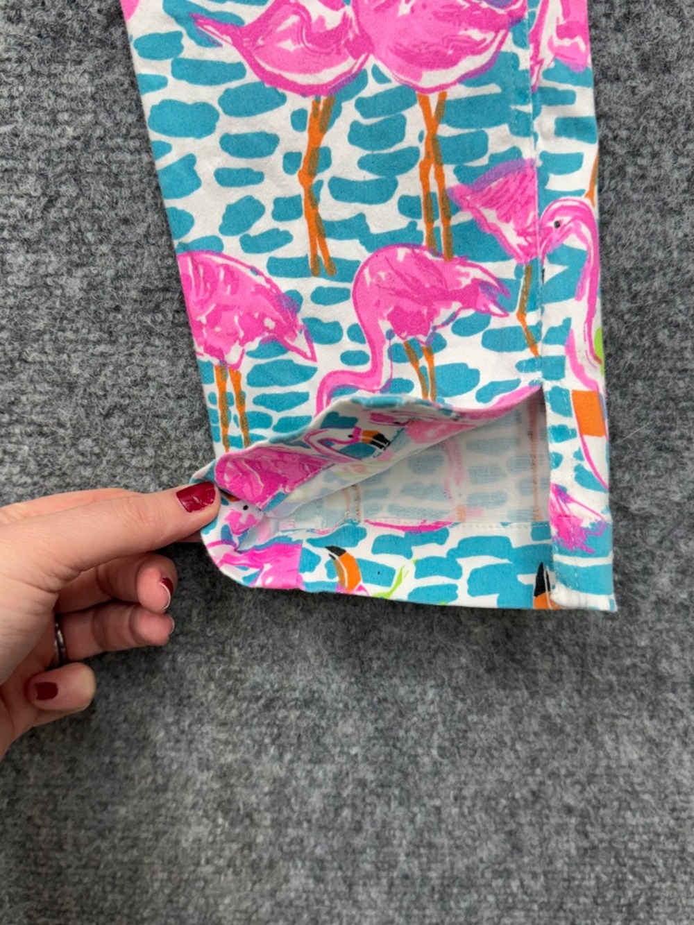 Gretchen Scott Flamingo Print Pants Small Women Blue Pink Tropical Slit Ankle - Picture 5 of 8